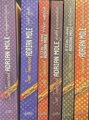 Sue Townsend: 6 db Adrian Mole könyv : Adrian Mole és a tömegpusztító fegyverek + Adrian Mole folyó ügyei + A 13 és 3/4 éves Adrian Mole titkos naplója + Adrian Mole újabb kínszenvedései + A 23 és 3/4 éves Adrian Mole küzdelmei + Adrian Mole  Cappucino évek antikvár