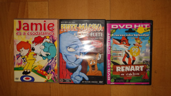 3 klassz gyerekfilm DVD-n: Jamie és a csodalámpa, Fritz macska kilenc élete, Renart, a róka antikvár