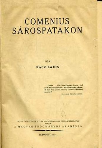 Rácz Lajos: Comenius Sárospatakon könyv