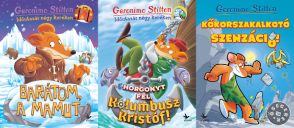 Geronimo Stilton: 3 db Geronimo Stilton könyv: Barátom, a mamut + Horgonyt fel, Kolumbusz Kristóf! + Kőkorszakalkotó szenzáció! antikvár