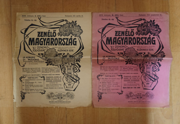 A Zenélő Magyarország két száma az 1910-es évekből: Zenélő Magyarország 1910. szeptember 10., Zenélő Magyarország 1911. április 15. antikvár