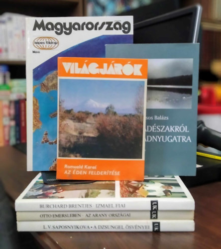 Borsos Balázs, Romuald Karas, Burchard Brentjes, Otto Emersleben, Saposnyikova L.V.: 6 db-os KÖNYVMENTŐ AJÁNLAT, útikönyv: Magyarország+ A dzsungel ösvényei+ Az arany országai+ Izmael fiai+ Vadészakról vadnyugatra+ Az éden felderítése antikvár