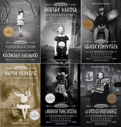 Ransom Riggs: Vándorsólyom kisasszony különleges gyermekei sorozat 1-6. (Vándorsólyom kisasszony különleges gyermekei, Üresek városa, Lelkek könyvtára, Napok térképe, A madarak tanácskozása, Az utolsó üresvadász) antikvár