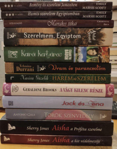 Emily Marsh Scott, Nasira Güzelik, Tehmina Durrani, Ahdaf Soueif, Sherry Jones, Charlotte Brun, Carolyn Baugh, Antonio Gala, Jack és Zena Briggs, Geraldine Brooks: 12 db Közel-keleti romantikus: Hárem és szerelem: Szulejmán asszonya 1.; Uram és parancsolóm; Szerelmem, Egyiptom; Kairói kertváros; Török szenvedély; Jack és Zena; A vágy kilenc része; Marrakes titkai antikvár