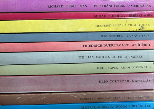 Richard Brautigan, Mihail Solohov, Siegfried Lenz, Jorge Semprún, Friedrich Dürrenmatt, William Faulkner, Karel Capek, Julio Cortázar, Ernest Hemingway, Alberto Moravia: 10 db Európa zsebkönyv antikvár