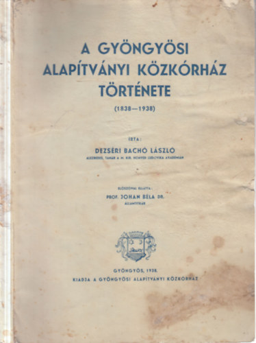 Dezséri Bachó László: A gyöngyösi alapítványi közkórház története (1838-1938) antikvár