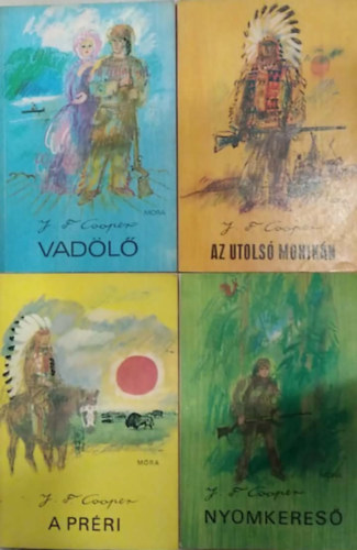 J.F. Cooper: 4 db-os ifjúsági indiános könyvcsomag J. F. Coopertől: A préri+ Nyomkereső+ Az utolsó mohikán+ Vadölő antikvár