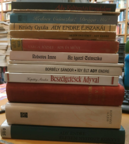 Ady Endre, Boncza Berta (Csinszka), Krúdy Gyula, Vezér Erzsébet, Varga József, Robotos Imre, Lukács György, Révész Béla, Kopátsy Sándor, Borbély Sándor, Hatvany Lajos, Losonci Miklós: 14 Ady Endre: Életem nyitott könyve; Ady (Cikkek, elemzések, levelek); Ady trilogiája; Így élt Ady Endre; Beszélgetések Adyval; Ady Emlékmúzeum; Költészet és forradalom antikvár