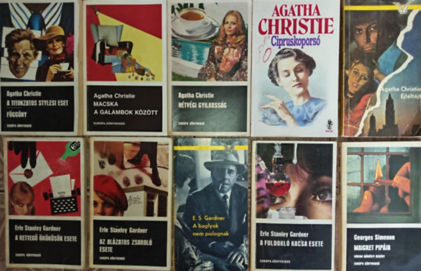 Agatha Christie, E. S. Gardner, Erle Stanley Gardner, Georges Simeon: (10db) "Krimifaló" könyvcsomag: A titokzatos Stylesi eset + Függöny / Macska a Galambok között / Hétvégi gyilkosság / Cipruskoporsó / A fuldokló kacsa esete / A rettegő örökösök esete / Az alázatos zsaroló esete / A baglyok nem pislognak / éjféltájt antikvár
