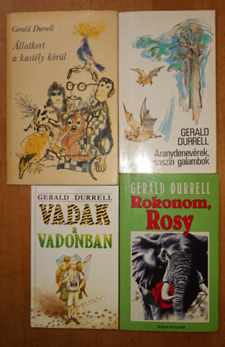 Gerald Durrell: 4 könyv Gerald Durelltől: Vadak a vadonban, Rokonom, Rosy, Állatkert a kastély körül, Aranyddenevérek, rózsaszín galambok antikvár