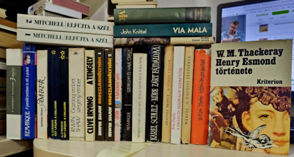 William Makepeace Thackeray, Margaret Mitchell, William Styron, Thomas Hardy, John Knittel, Abe Kobó, Franz Werfel, John Fowles, Anatole France, Karel Schulz, Kathleen Winsor, Mario Vargas LLosa, Erich Maria Remarque, Cronin A.J., Irwin Shaw, Clive Irving: 20db regény 23 kötetben, KÖNYVMENTŐ AJÁNLAT: Henry Esmond története+ Elfújta a szél I-II+ Házam lángra gyullad+ Egy tiszta nő+ Via mala+ A homok asszonya+ A nápolyi testvérek+ A francia hadnagy szeretője+ A vörös liliom+ Kőbe zárt fájdalom+ Amber+ antikvár