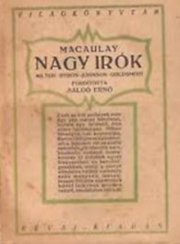 Thomas Babington Macaulay: Nagy írók - Milton - Byron - Johnson - Goldsmith antikvár