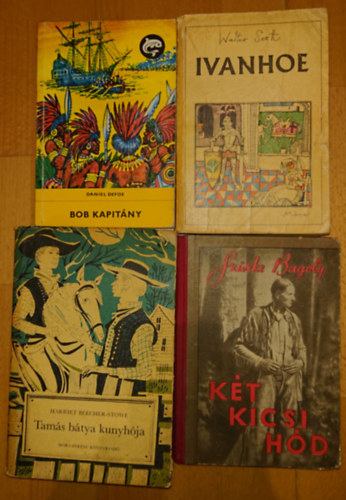Daniel Defoe, Walter Scott, Szürke Bagoly, Harriet Beecher-Stowe: 4 klassziikus ifjúsági regény: Bob kapitány, Ivanhoe, Két kicsi hód, Tamás bátya kunyhója, antikvár