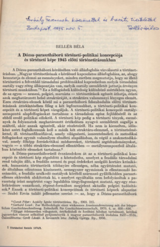 Bellér Béla: A Dózsa-parasztháború történeti-politikai koncepciója és történeti képe 1945 előtti történetírásunkban - Dedikált - Különlenyomat  antikvár