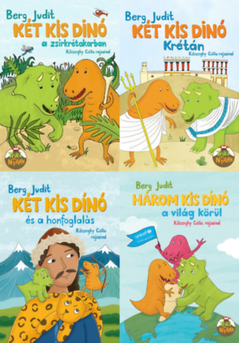 Berg Judit: 4 db mesekönyv a Két kis dínó sorozatból: Két ​kis dínó a zsírkréta korban + Két ​kis dínó Krétán + Két ​kis dínó és a honfoglalás + Három kis dínó a világ körül (A Két kis dínó sorozat 1., 4., 6. és 9. része) antikvár