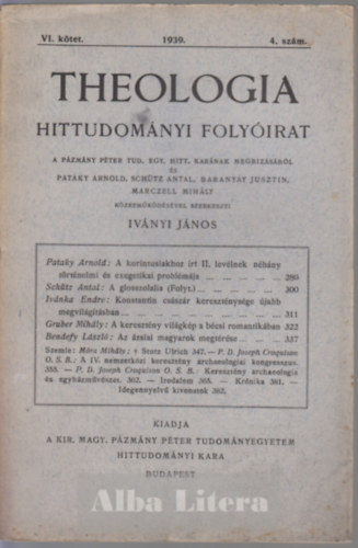 Iványi János: Theologia hittudományi folyóirat 1939. 4. szám könyv