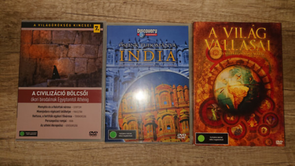 3 ismeretterjesztő DVD őseiink kultúrájáról: A civilizáció bölcsői, India, A világ vallásai antikvár