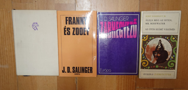 Kurt Vonnegut Jr., Jack Kerouac, J. D. Salinger: 4 kultkönyv (5 mű) a 20. század amerikai irodalmából: Franny és Zooey, Zabhegyező, Áldja meg az Isten,, Mr. Rosewater, Az ötös számú vágóhíd antikvár
