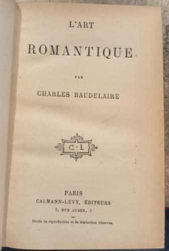 Charles Baudelaire: L'art romantique antikvár