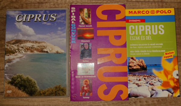 2 Ciprus útikönyv ajándék DVD-vel: Ciprus (Marco Polo), Ciprus (Spirálkönyvek) + Ciprus DVD antikvár