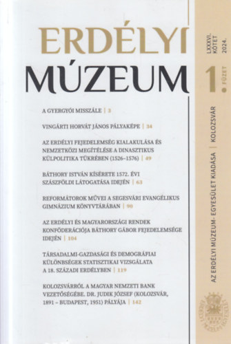 Erdélyi Múzeum LXXXVI. kötet 2024/1 antikvár