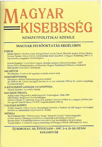 Magyar Kisebbség - Nemzetpolitikai Szemle (1997/3-4.) antikvár