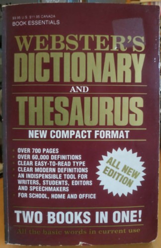 Webster's: Book Essentials: Webster's Dictionary + New Webster's Thesaurus - Dictionary Format of Synonyms & Antonyms antikvár