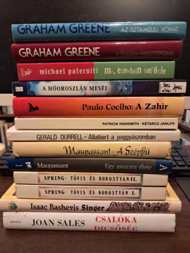 Graham Greene, Guy De Maupassant, Howard Spring, Gerald Durrell, Michael Paterniti, I. B. Singer, Joan Sales, Paulo Coelho: 13 db-os világirodalmi KÖNYVMENTő AJÁNLAT: Az isztambuli vonat+A félelem minisztériuma+Egy asszony élete+A szépfiú+Tövis és borostyán+ antikvár