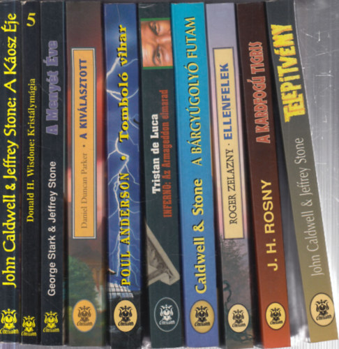 John Caldwell & Jeffrey Stone, Donald H. Wisdone, Stark, George- Stone, Jeffrey, Daniel Duncan Parker, Poul Anderson, Tristan de Luca, Caldwell-Stone, Roger Zelazny, J. H. Rosny: 10 db. Cherubion: A Káosz Éje + Kristálymágia + A Menyét Éve + A kiválasztott + Tomboló vihar + Inferno: Az Armageddon elmarad + A bárgyúgolyó futam + Ellenfelek + A kardfogú tigris + Telepítvény antikvár