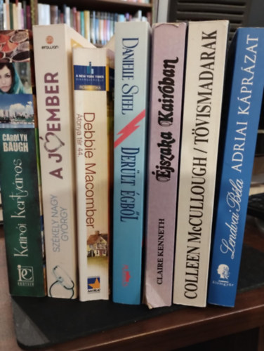Lendvai Béla, Colleen  McCullough, Claire Kenneth, Danielle Steel, Debbie Macomber, Székely György, Carolyn Baugh: Romantikus regény könyvcsomag 7 darabos KÖNYVMENTŐ AJÁNLAT: Adriai káprázat, Tövismadarak, Éjszaka Kairóban, Derült égből, Áfonya tér 44., A jóember, Kairói kertváros antikvár