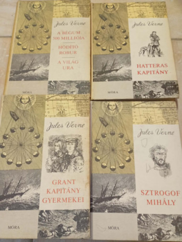 Jules Verne: 4 db. Jules Verne: Sztrogof Mihály + Grant kapitány gyermekei, Hatteras kapitány, Három regény (A bégum 500 milliója, Hódító Robur, A világ ura) antikvár