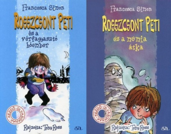 Francesca Simon: 2 db Rosszcsont Peti  ifjúsági könyv: Rosszcsont Peti és a vérfagyasztó hóember + Rosszcsont Peti és a múmia átka antikvár