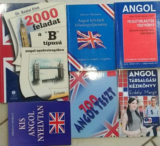 Dr. Szalai Elek, Krémer Marianna, Erdélyi Margit, Bajczi Tünde-Kerekes Zsolt: 6 db-os KÖNYVMENTŐ AJÁNLAT, angol nyelvtanuláshoz: Angol feleletválasztós tesztkönyv+ 700 angol teszt+ Kis angol nyelvtan+ Angol társalgási kézikönyv+ Angol felvételi feladatgyűjtemény+ 2000 feladat a "B" típusú angol nyelvvizsgákra antikvár