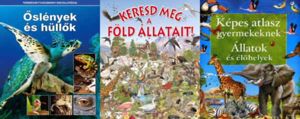 Pere Rovira: 3 db állatos ismeretterjesztő gyermekeknek: Képes atlasz gyermekeknek - Állatok és élőhelyek +  Keresd meg a Föld állatait!  + Őslények és hüllők antikvár