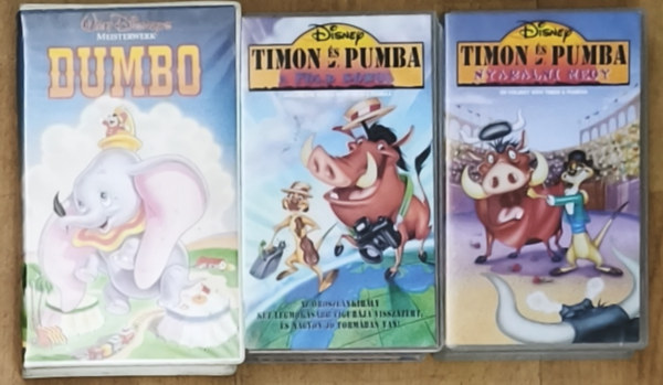 3db klasszikus Walt Disney VHS kazetta - Dumbo (német nyelvű), Timon és Pumba nyaralni megy, Timon és Pumba a Föld körül antikvár