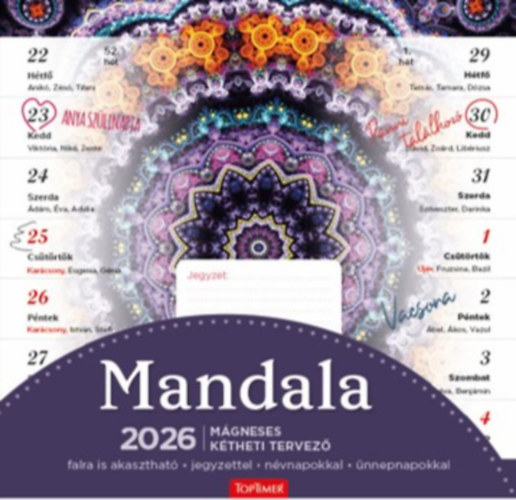 Mandala - mágneses tervezőnaptár - 22x22 cm - 2026 naptár