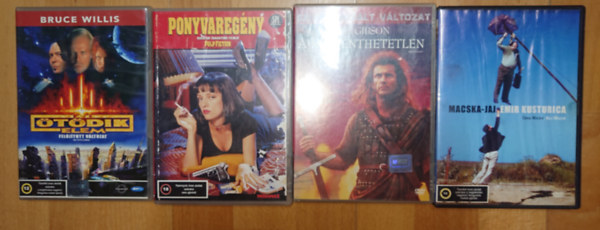 Emir Kusturica, Mel Gibson, Luc Besson, Quentin Tarantino: 4 kultfilm a '90-es évekből DVD-n: Macska-jaj, A rettenthetetlen, Az ötödik elem, Ponyvaregény antikvár