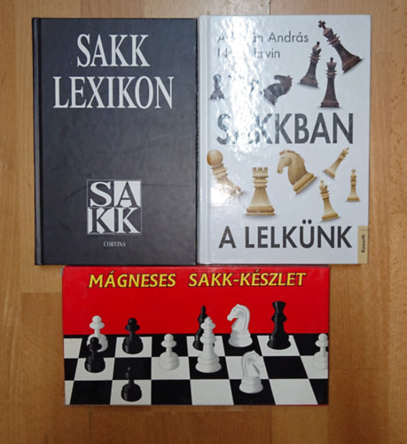Adorján András, Nagy Ervin: 2 könyv a sakkról + ajándék mágneses sakk-készlet: Sakklexikon, Sakkban a lelkünk + ajándék antikvár