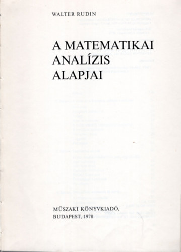 Walter Rudin: A matematikai analízis alapjai antikvár