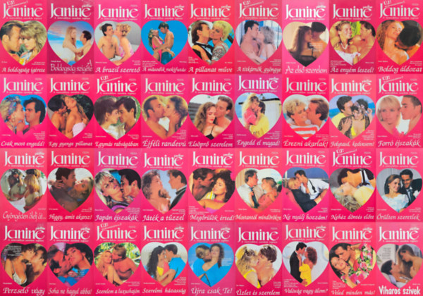 Monique Dubois, R. Swan, Marlyse Rold, Kathryn Edwards, Bev Melone, Sarah Carnaby, Doris Johnson, Sandy Madison, Lisa Christopher, Susan Chatfield, Sandra Chastain, Lesley Grayson, Joyce Beaman, Tami Hoag, Lesley Gregg, Norma Smith, Diana Moore, Jane Edwards, Patt Bucheister, Marta Lloyd, Lori Copeland, Phyllis Carroll, Erica Spindler, Ellen Piano, Jean Innes, Chris Williams, Linda Conroy, June Casey, Alice Leslie, Sharon K. Garner, Valorie Scott, Laura Raef, Georgette Livingstone, Heidi Cook: 36 db Janine romantikus regény: A boldogság ígérete + A boldogság szigete + A brazil szerető + A második nekifutás + A pillanat műve + A titkárnők gyöngye + Az első szerelem +  Az enyém leszel + Boldog áldozat + Csak most engedd! + Egy gyenge pillanat antikvár
