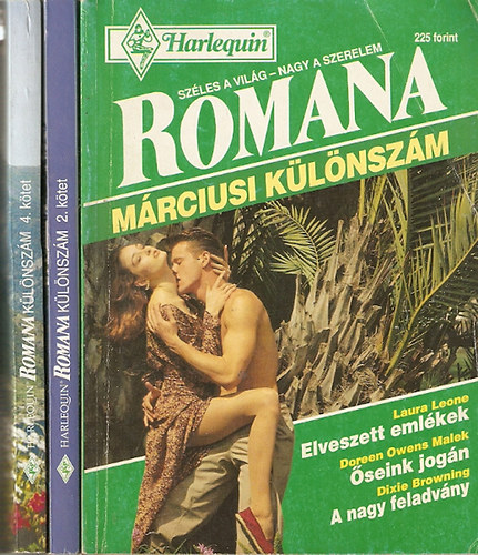 Helen Bianchin; Delores Fossen; Teresa Southwick; Anne McAllister; Sharon Kendrick; Shanon Mignerey; Laura Leone; Doreen Owens Malek; Dixie Browning: 3 db Romana különszám: Elveszett emlékek, Őseink jogán, A nagy feladvány, A bájos lókötő, Spanyolcsel, Isten háta mögött, Sziromtépegető, Állj vagy jövök! Ügyvédi titok könyv