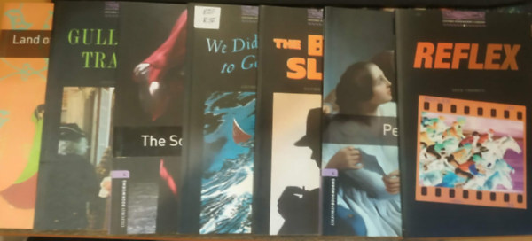 Dick Francis, Raymond Chandler, Jonathan Swfit, Arthur Ransome, Nathaniel Hawthorne, Jane Austen, Clare West: 7 db Oxford Bookworms Library 4: Gulliver's Travels; Land of my Childhood; Reflex; Persuasion; The Big Sleep; The Scarlet Letter; We Didn' Mean to Go to Sea antikvár