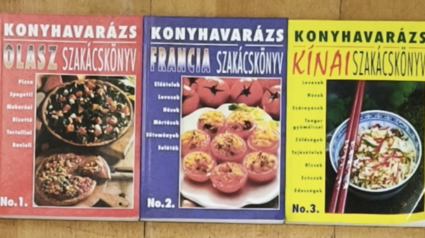 3db könyv a Konyhavarázs sorozatból - No. 1.-Olasz szakácskönyv, No. 2.-Francia szakácskönyv, No. 3.-Kínai szakácskönyv antikvár