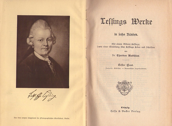 Dr. Theodor Matthias: Lessings Werke - Erster / Zweiter Band antikvár