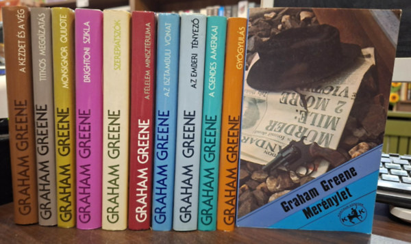 Graham Greene: 11 db Graham Greene kötet, KÖNYVMENTŐ AJÁNLAT: Merénylet, Titkos megbízatás, Mondignor Quijote, Brightoni szikla, Szerepjátszók, A félelem minisztériuma, Az isztambuli vonat, Az emberi tényező, A csendes amerikai, Gyógyulás, A kezdet és a vég antikvár