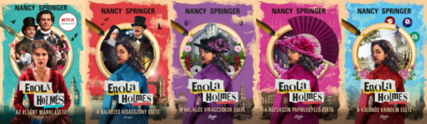 Nancy Springer: Enola Holmes sorozat 1-5.: Az ​eltűnt márki esete + A ​balkezes kisasszony esete + A ​halálos virágcsokor esete + A ​rózsaszín papírlegyező esete + A ​különös krinolin esete antikvár
