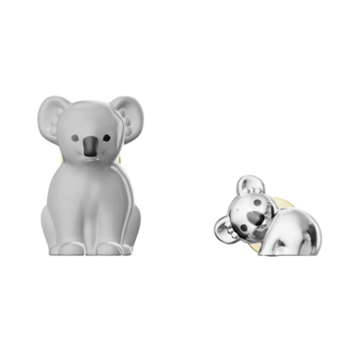 Koala mama kicsinyével, fehér/ezüst - Kitűző ajándék