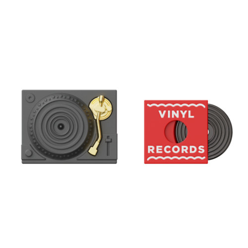 Bakelitlemez lejátszó, fekete/piros - Kulcstartó ajándék