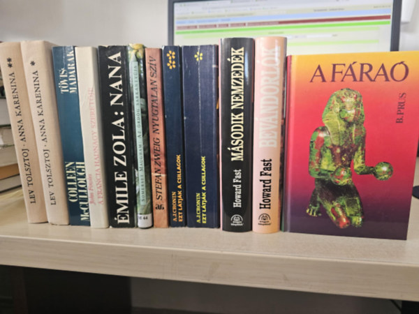 Boleslaw Prus, Howard Fast, Cronin A.J., Stefan Zweig, Somerset Maugham, Emil Zola, John Fowles, Colleen  McCullough, Lev Tolsztoj: 9 db világirodalom 12 kötetben, KÖNYVMENTŐ AJÁNLAT: A fáraó+ Bevándorlók+ Második nemzedék+ Nyugtalan szív+ Az ördög sarkantyúja+ Nana+ A francia hadnagy szeretője+ Tövismadarak+ Anna Karenina I-II antikvár