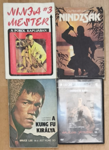 Leyer Richard, Szabó Julianna, Gy. Horváth László: 2db ninjákkal kapcsolatos könyv + ajándék mű és DVD - Ninja mester-A pokol kapujában, Nindzsák + A kung fu királya + Bruce Lee-Halálos játszma II. antikvár